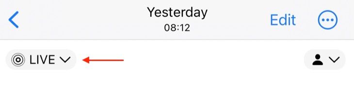 Live Photo drop-down selector