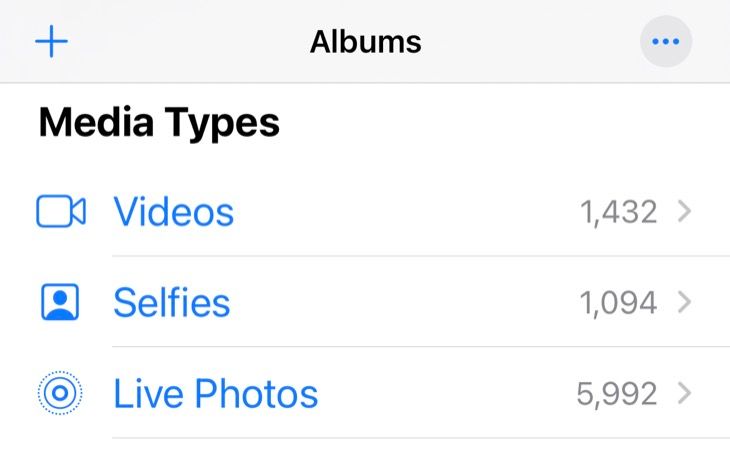 Find the Live Photos album in the Photos app
