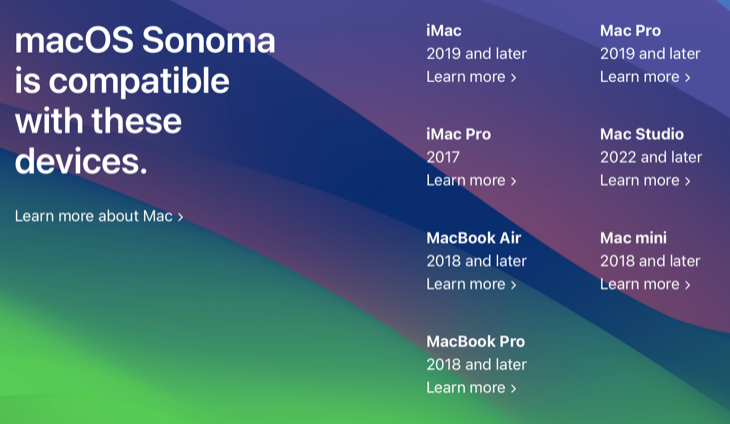 A list of macOS 14 Sonoma compatible Mac models