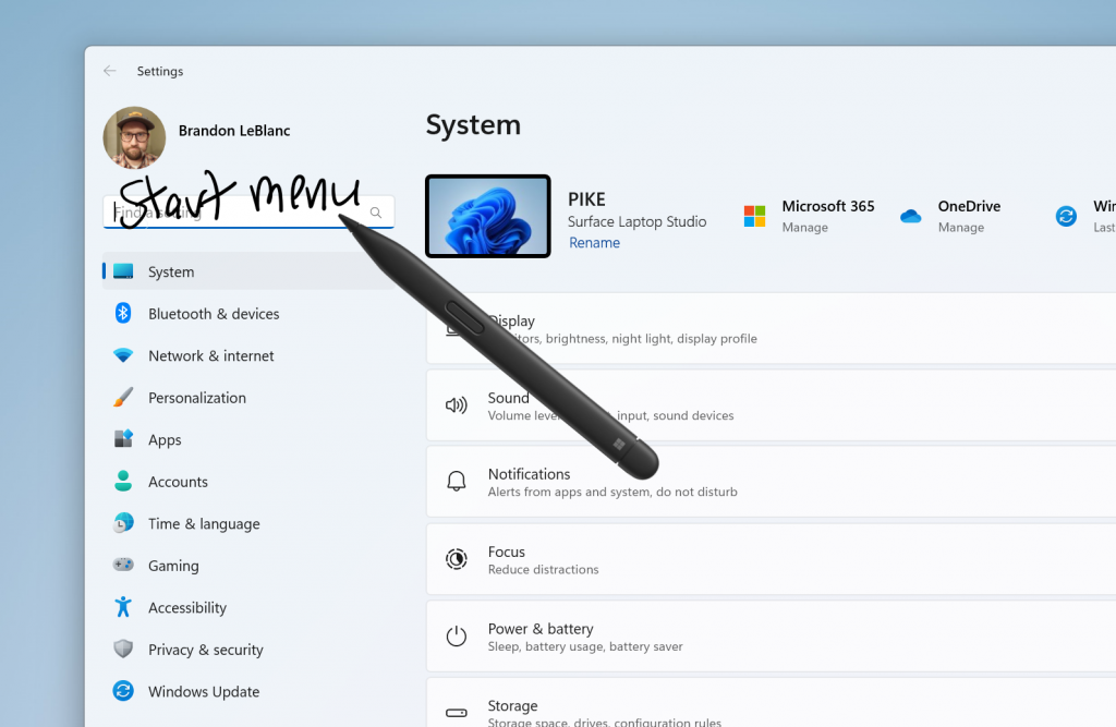 Writing in the Settings app on Windows 11