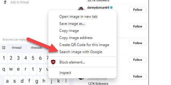 Right-click the image and select "Search Image with Google."