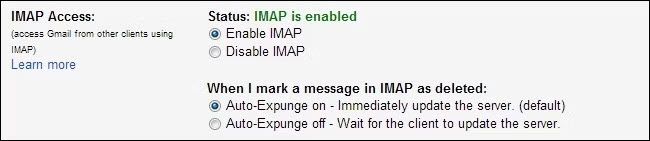 IMAP settings.