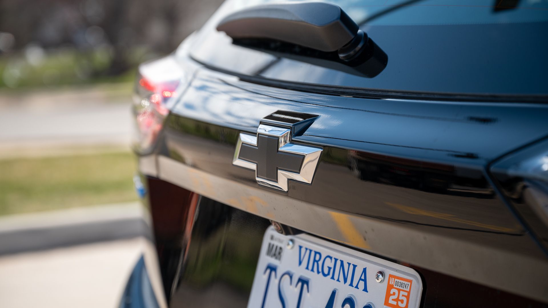 Close up of the Chevy badge on the back of the 2023 Chevy Bolt EV