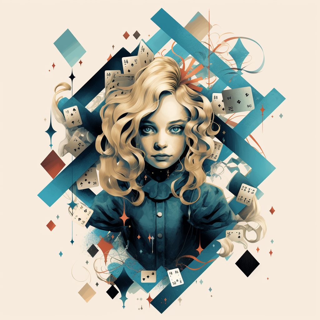 Alice In Wonderland Geometric style with beautiful gradient geometric shapes around a portrait of Alice's face