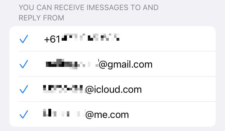 Configure sending and receiving addresses for iMessage