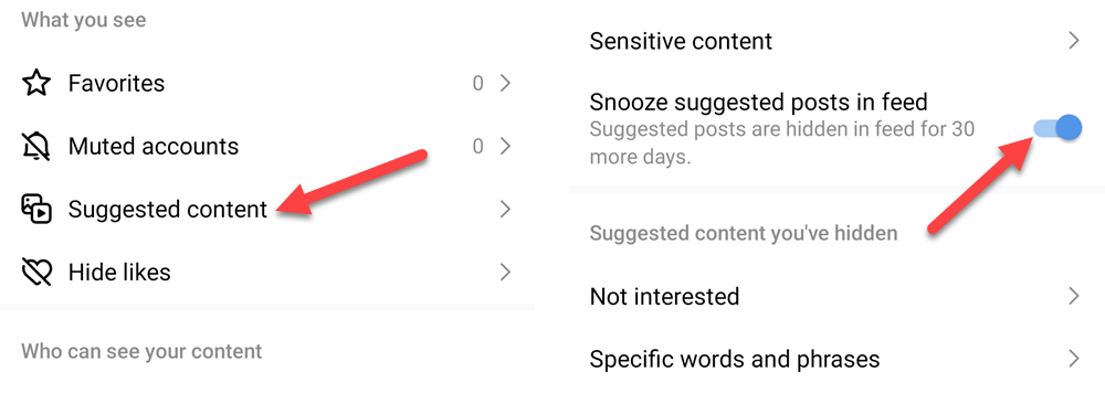 Snooze suggested posts in Feed.