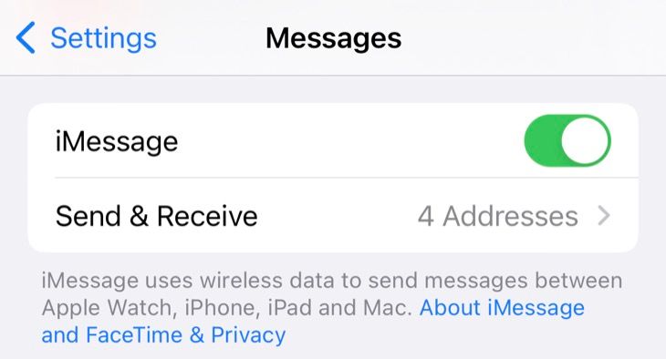 Toggle iMessage on and off under iPhone settings