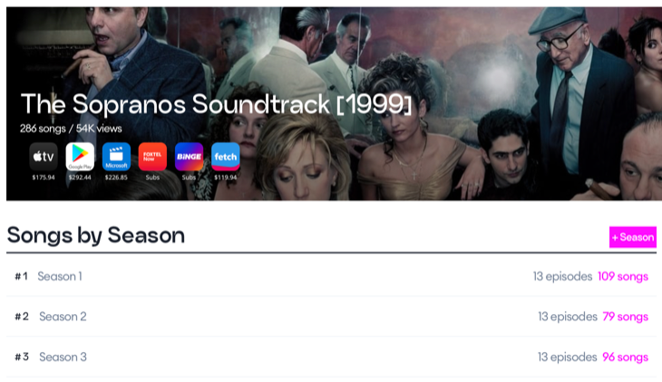 WhatSong lists music by movie, show, and episode
