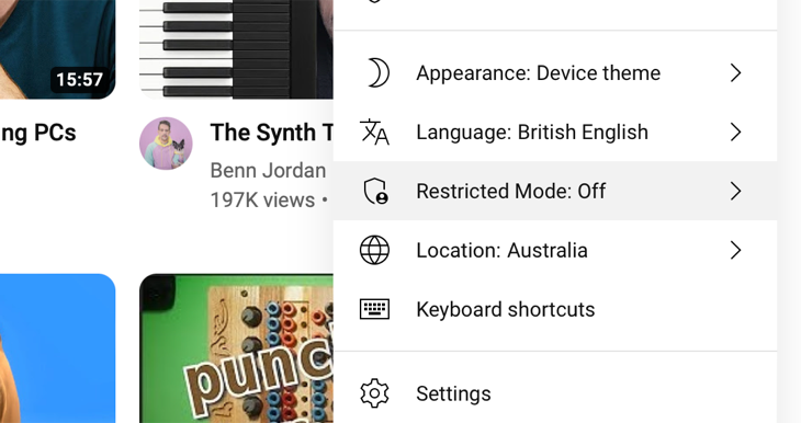 Toggle Restricted Mode on YouTube desktop