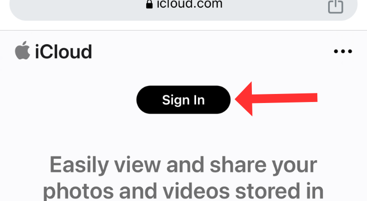 Browser's screen highlighting the option to sign in to iCloud