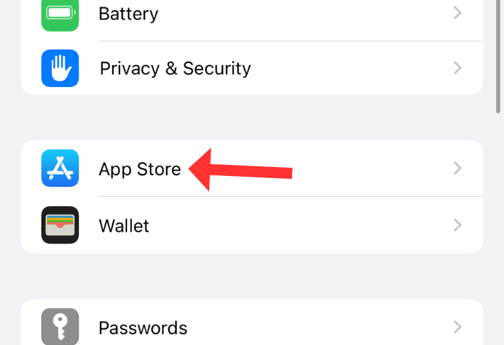 Settings menu on an iPhone highlighting the App Store option