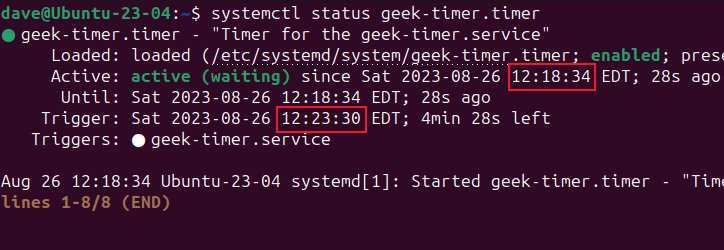 The status of the timer before the five minute post-boot period has expired