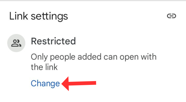 Google Drive folder settings highlighting the Link Settings option