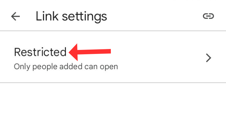 Restricted option in the Link Settings of Google Drive folder