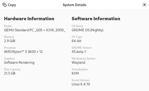 The GNOME 45 System Details dialog