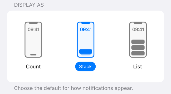 Notifications settings on an iPhone highlighting the three different options