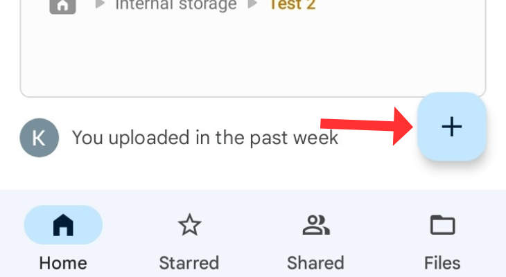 Google Drive with an arrow next to the plus icon