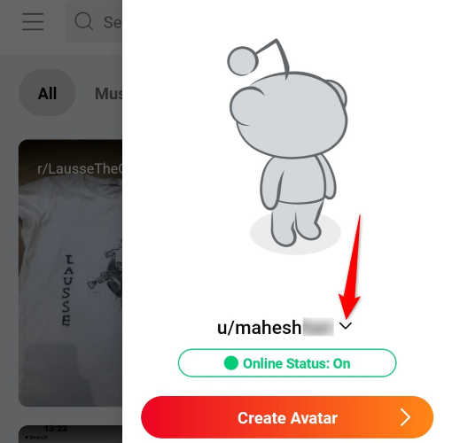Choisissez l'icône de la flèche vers le bas à côté du nom d'utilisateur.