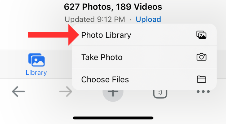 iCloud Photos section highlighting the Photo Library option