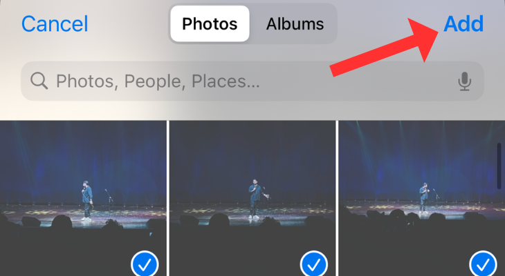 iCloud images upload screen highlighting the Add button