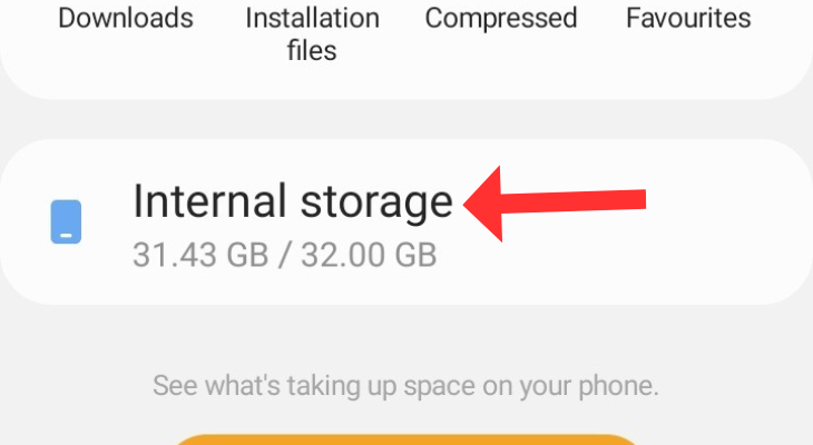 My Files app highlighting the Internal Storage option
