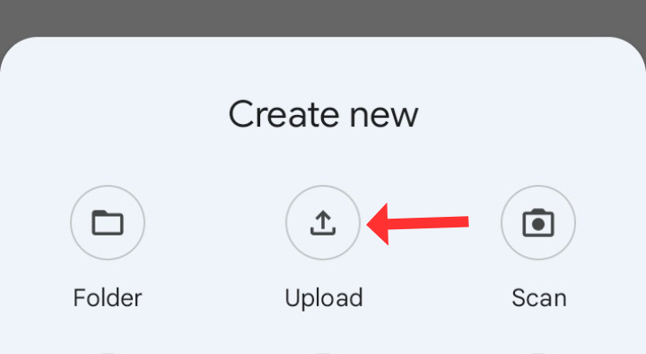 The option to upload images in Google Drive