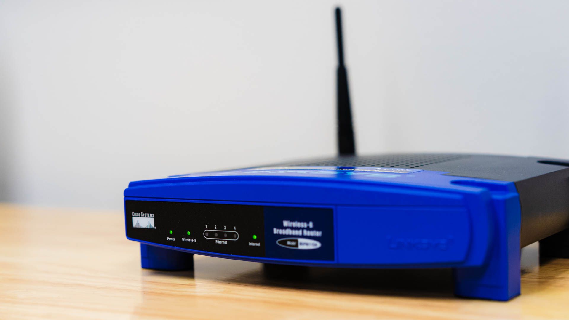 A router on a table. 