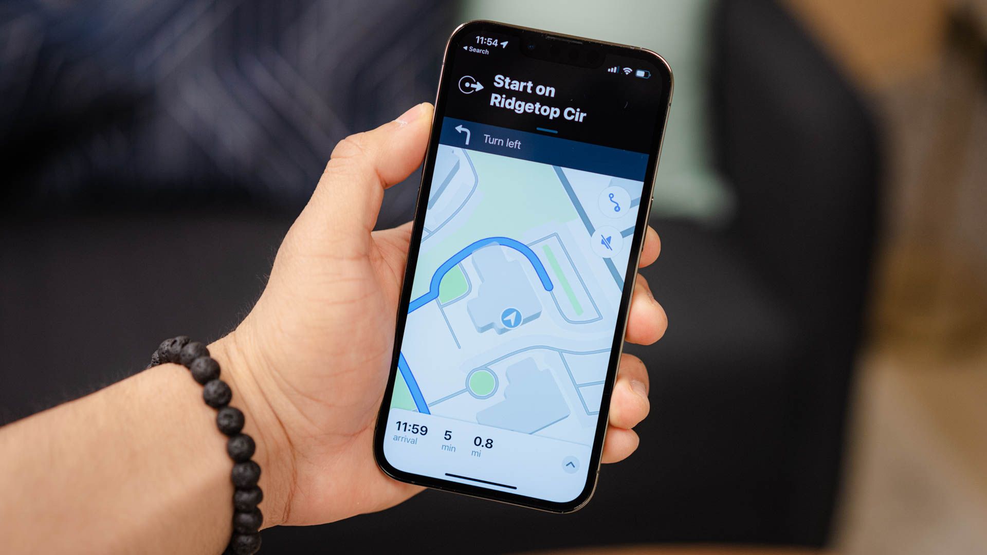 Apple Maps open on an iPhone showing directions