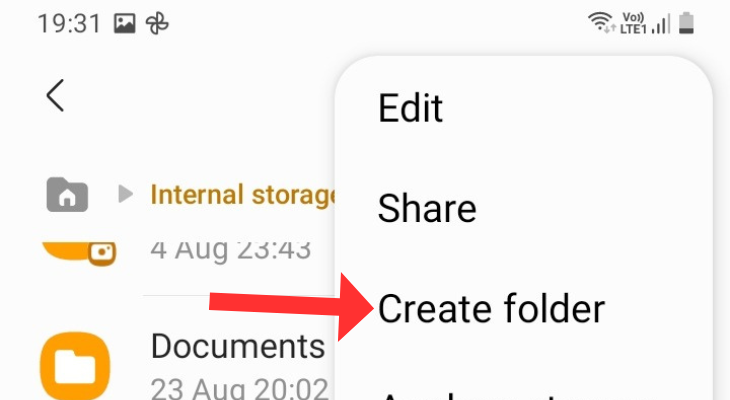 My Files app highlighting the Create Folder