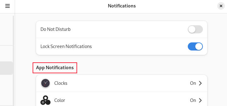 The notifications page of the GNOME 45 settings application