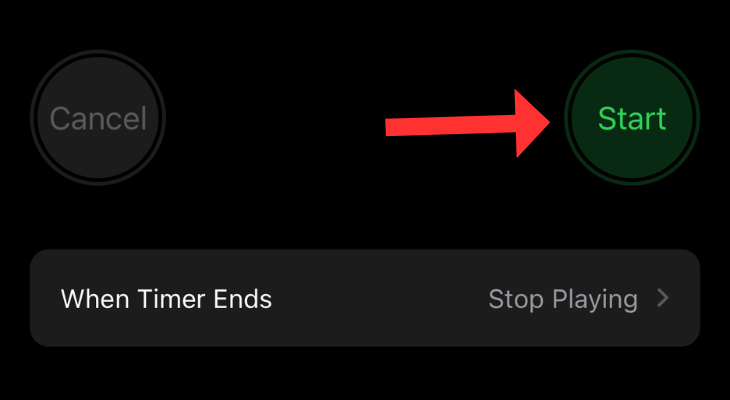 iPhone's Clock app with an arrow next to the option to start a Timer