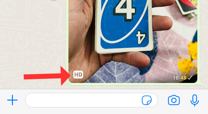 WhatsApp chatbox highlighting the HD watermark on an image