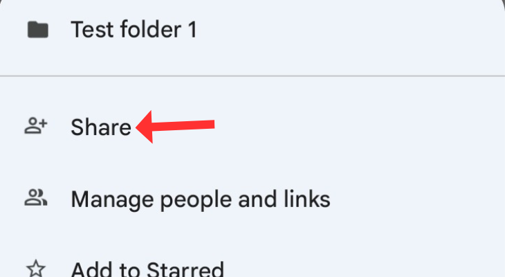 Google Drive folder highlighting the Share button
