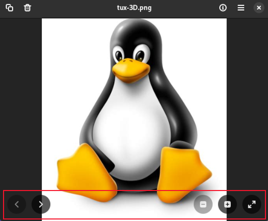 The GNOME 45 Image Viewer application, displaying a PNG of Tux the penquin