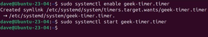 Enabling and starting the new timer with the systemctl command