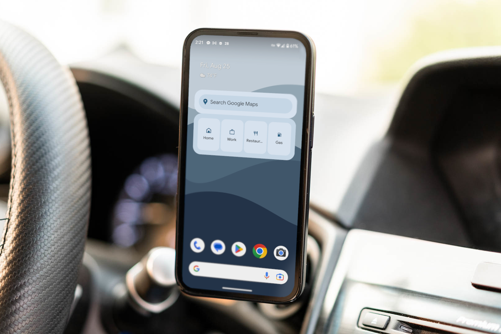 Android phone in car mount.