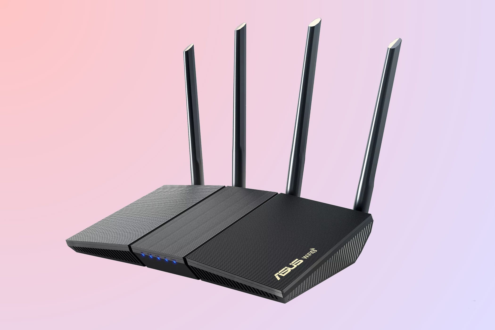 An ASUS RT-AX1880S router on pink and lilac background