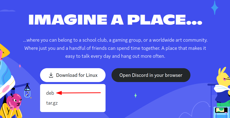 choose discord deb from the dropdown menu
