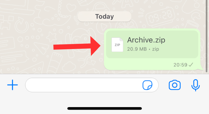 WhatsApp chatbox with an arrow next to a folder of compressed images