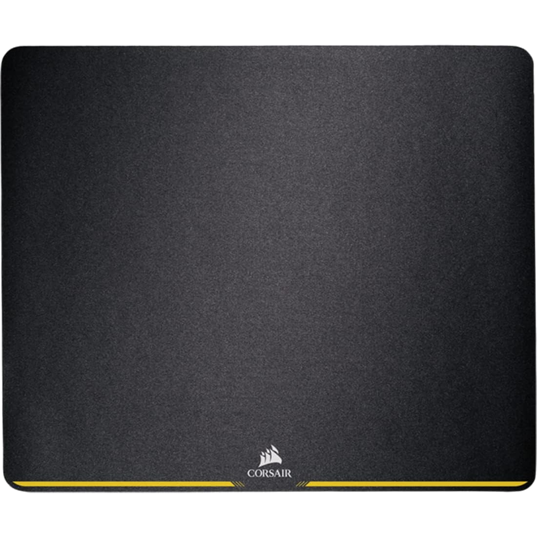 The Corsair MM200 mouse pad in black with a yellow accent stripe.