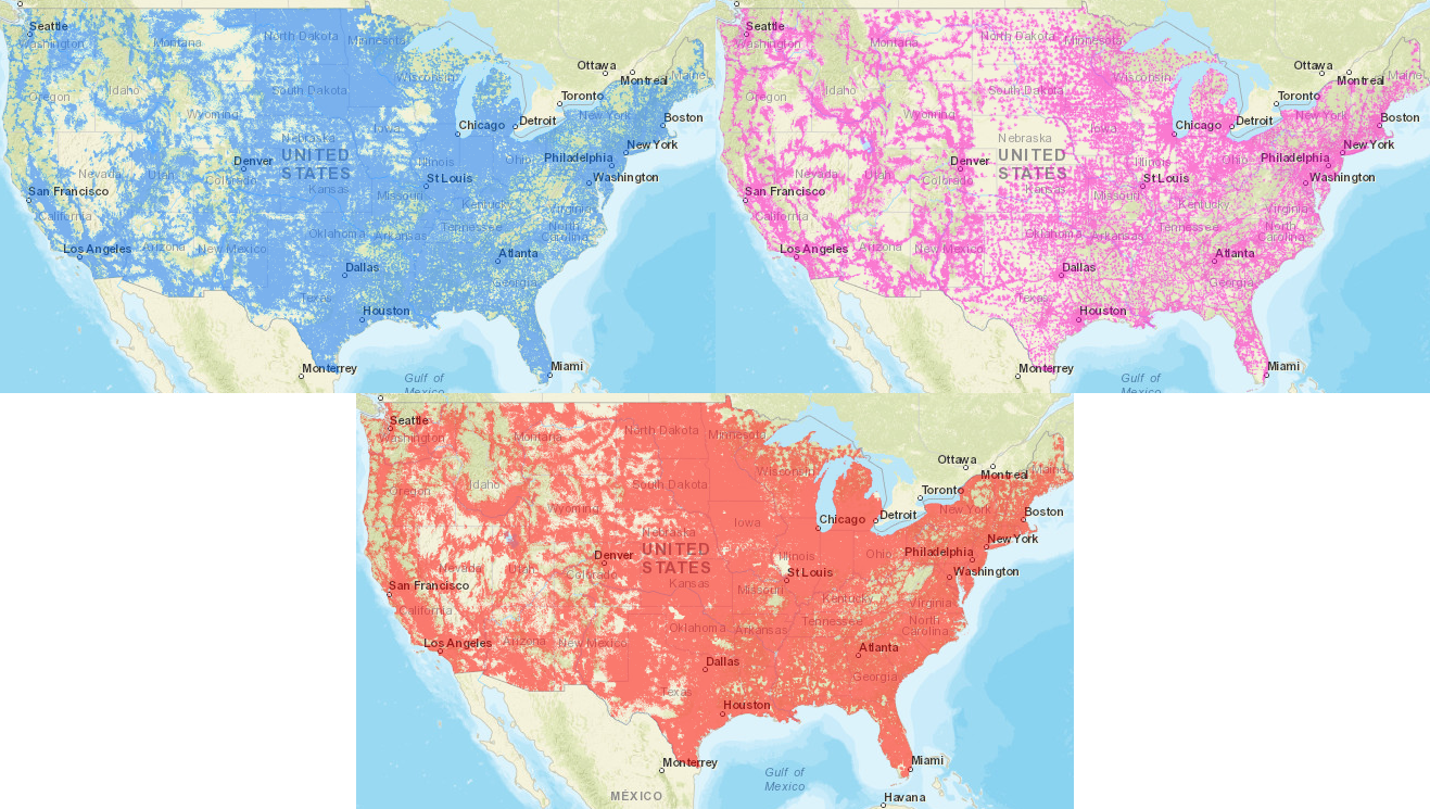 Carrier coverage maps for LTE.
