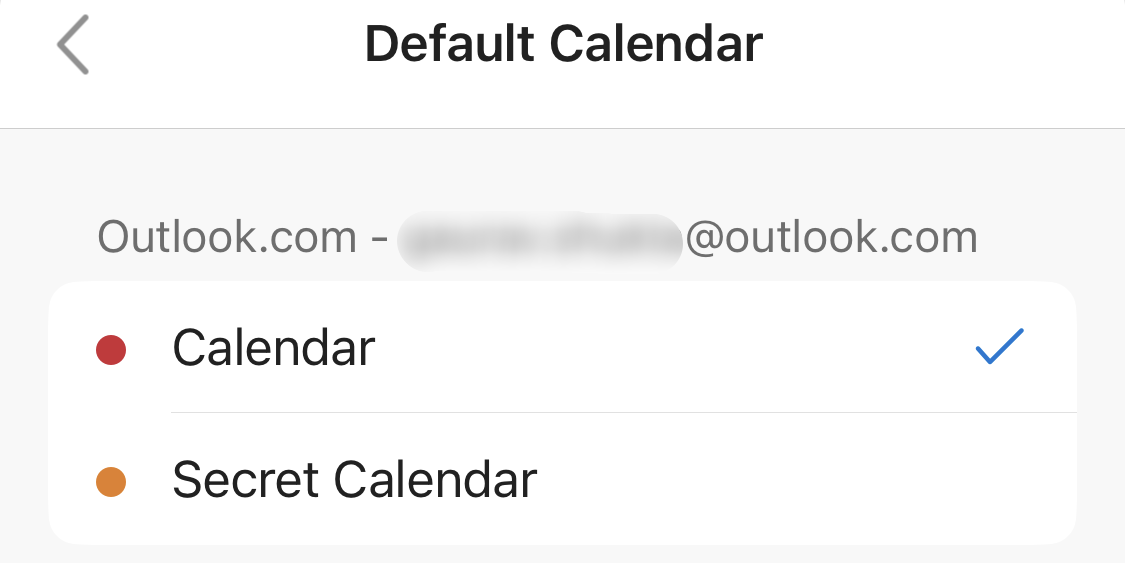 Select your default calendar in Outlook app