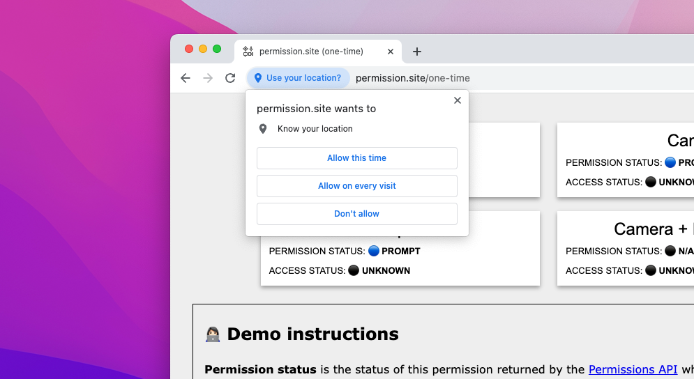 Boîte de dialogue des autorisations dans Chrome 116