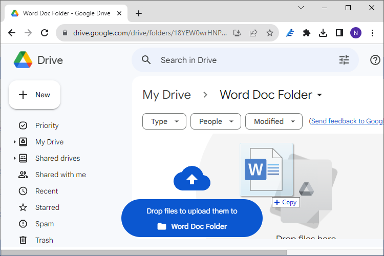 Drag and drop the Word Doc into the Google Drive folder you want. 