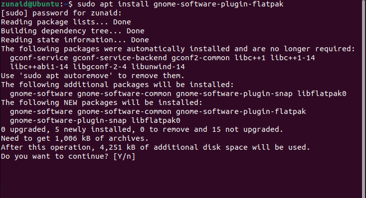 install the gnome plugin for flatpak using apt