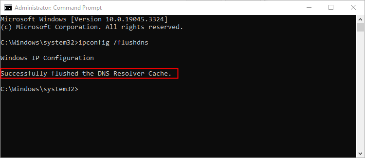 The DNS cache has been flushed successfully. 