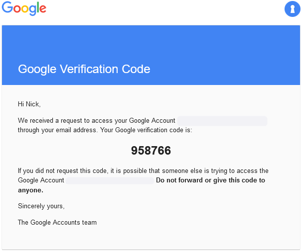 The code sent to a Gmail account. 