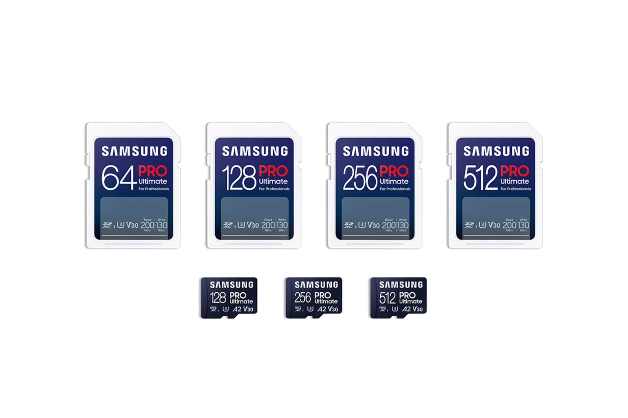 Samsung's lineup of new PRO Ultimate memory cards. 