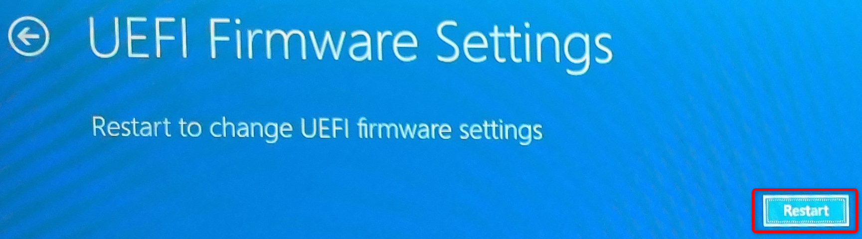 After you select to open the UEFI setup menu click the Restart button 
