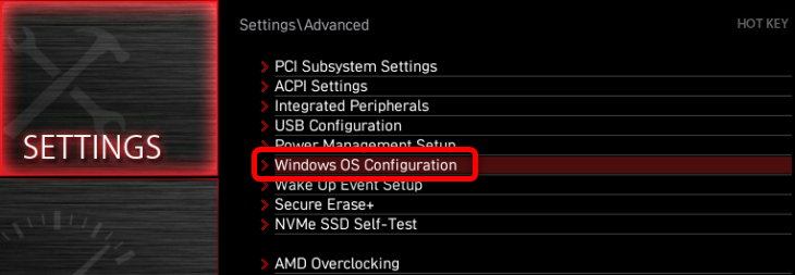 In the Advanced tab, click the Windows OS Configuration tab